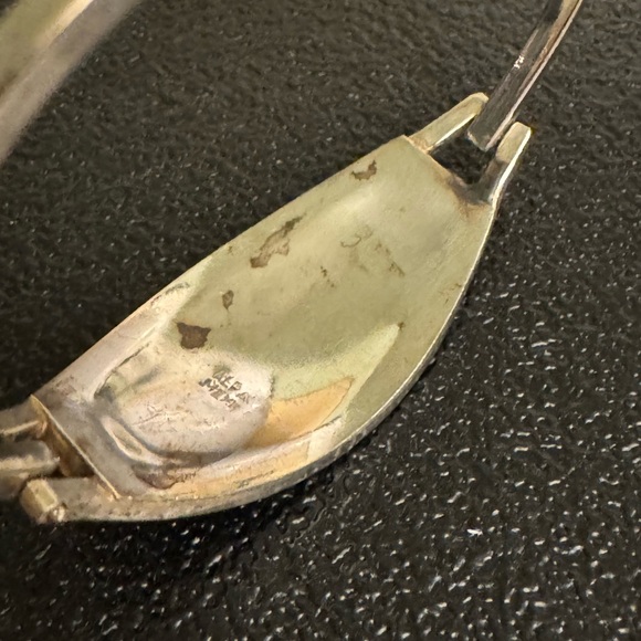 Vintage Black Silver Geometric Abalone Inlay Alpaca Bracelet - Picture 5 of 6